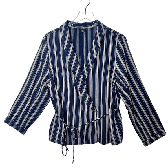 J. Crew Navy Striped Women’s Wrap Front Light Weight Jacket Sz 2x - Picture 1 of 10